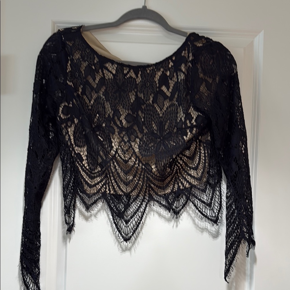 Black Lace Long Sleeve Crop Top